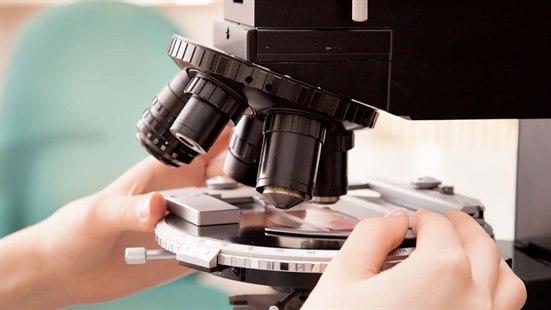 Nærbilde av et mikroskop som brukes til forskning