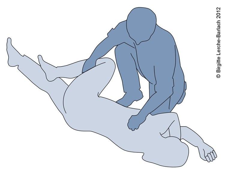 Illustrasjon av en pasient som blir snudd over til stabilt sideleie.