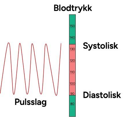 Figus som viser bølge med avstanden mellom systolisk og diastolisk blodtrykk. 