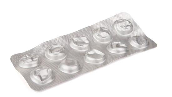 Foliebrett som er tomt for tabletter.