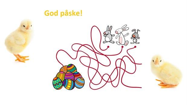Påskequiz ingress med påskehilsen, kyllinger og en liten rebus