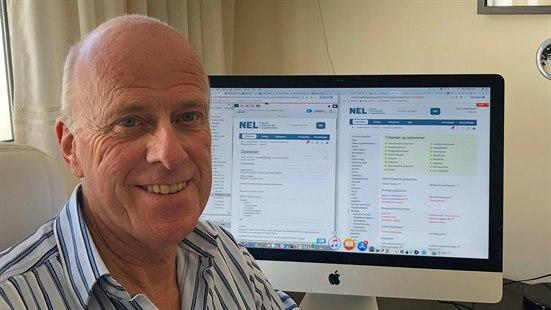 Foto som viser profilbilde av Terje Johannessen foran en Mac-skjerm der NEL er oppslått.