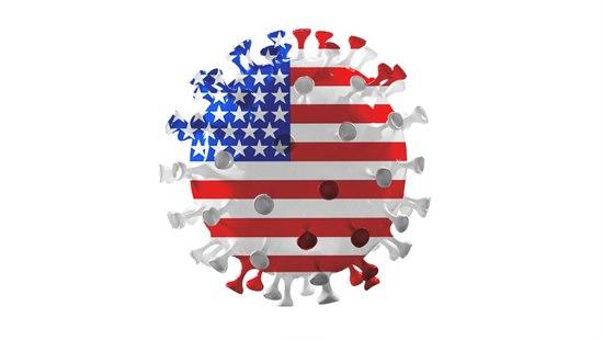 Det amerikanske flagget illustrert som et coronavirus.